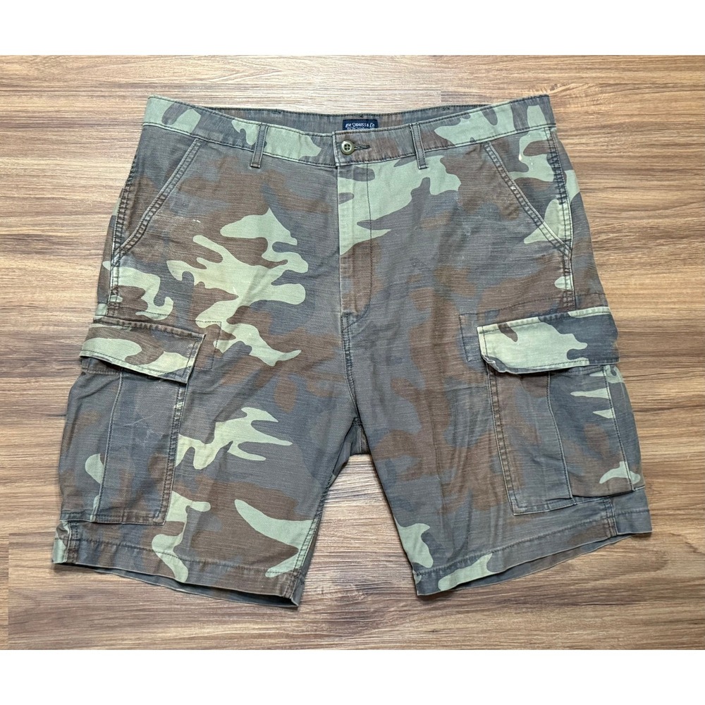 Levis Mens Distresse Camo Utility Cargo Shorts Green Brown Ripstop Sz 38